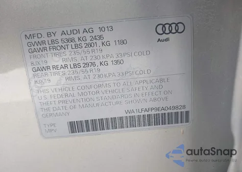 2014 Audi Q5 2.0T Premium из США, поврежденный, VIN WA1LFAFP9EA049828